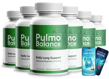 Six bottles of Pulmo Balance with two bonus guides
